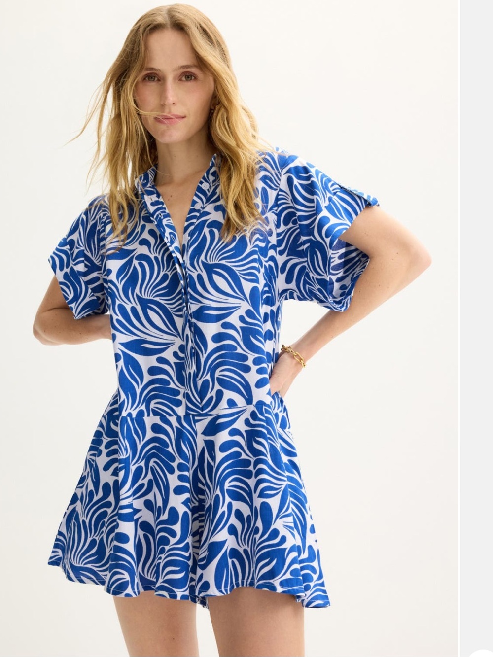 Yumi Kim Blue & White Swirl-Print Short Sleeve Romper